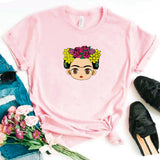 Camiseta estampada tipo T- shirt FRIDA KAHLO CARTOON MARGARITAS Y ROSAS