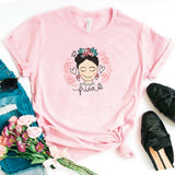 Camiseta estampada tipo T- shirt FRIDA KAHLO CORAZONES Y ROSAS