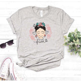 Camiseta estampada tipo T- shirt FRIDA KAHLO CORAZONES Y ROSAS