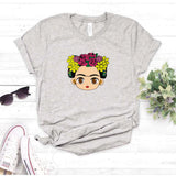 Camiseta estampada tipo T- shirt FRIDA KAHLO CARTOON MARGARITAS Y ROSAS