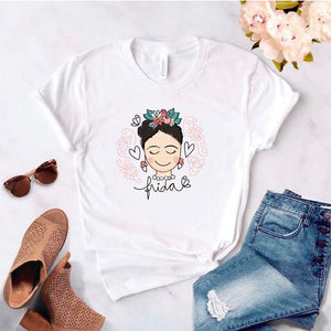 Camiseta estampada tipo T- shirt FRIDA KAHLO CORAZONES Y ROSAS