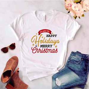 Camisa estampada tipo T-shirt (NAVIDAD) We wish you happy hollidays