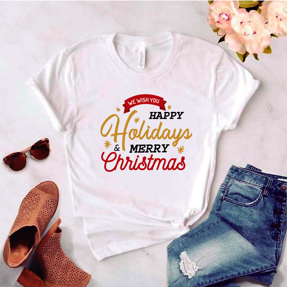 Camisa estampada tipo T-shirt (NAVIDAD) We wish you happy hollidays