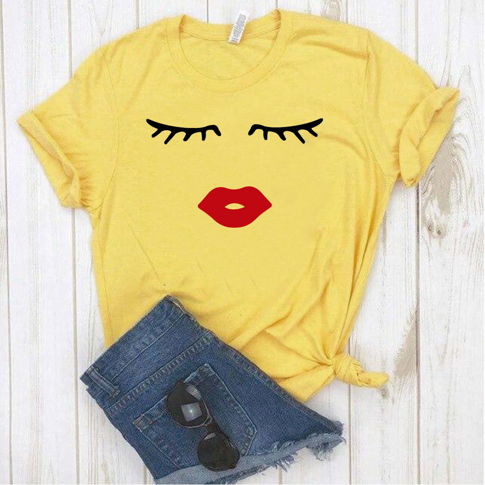 Camiseta estampada T-shirt  Pestañas y labios