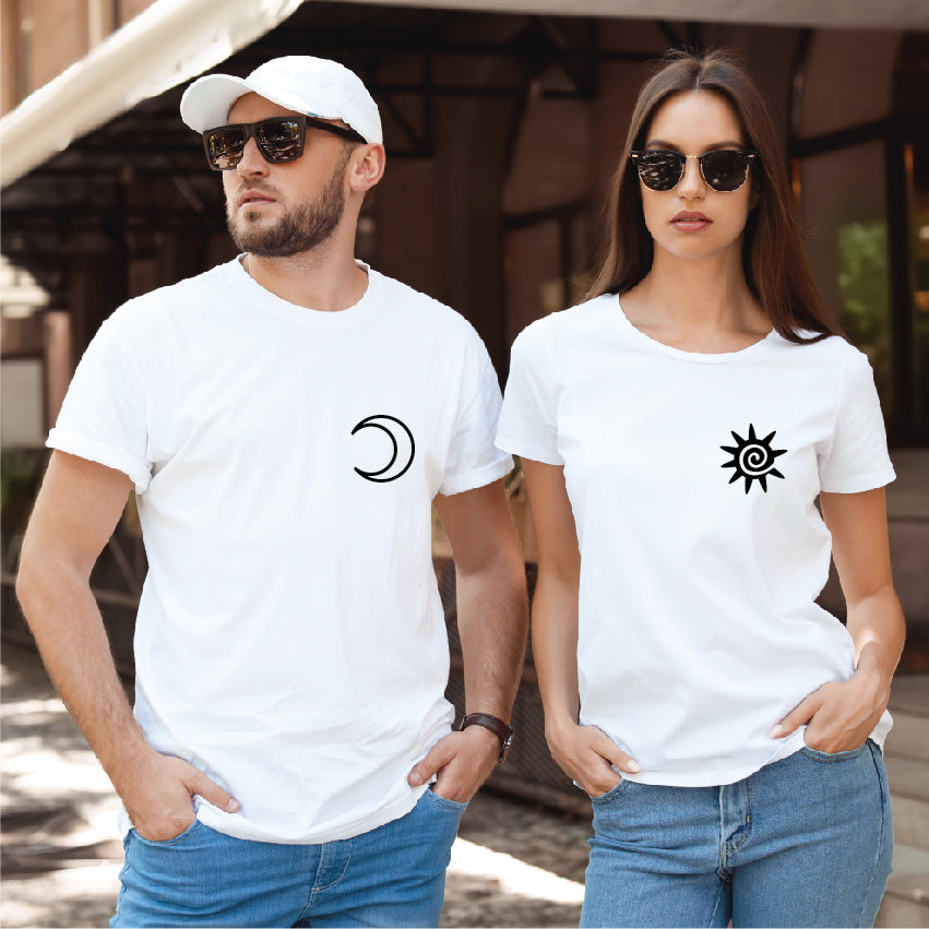 Camiseta estampada tipo T-shirt de pareja Sol y luna pareja