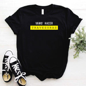 Camisa estampada tipo T- shirt VAMO HACER TRAVESURAS