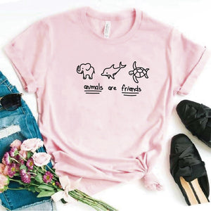 Camisa estampada  tipo T-shirt  animals are friends tortuga elefante delfin