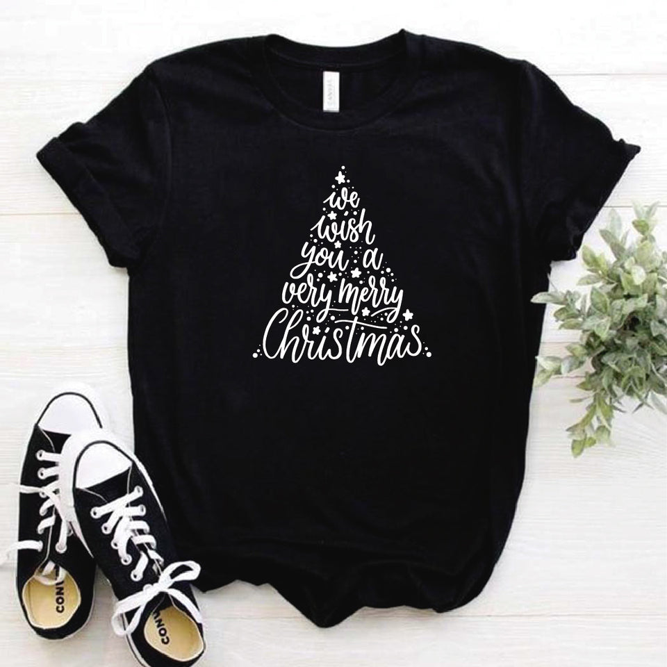 Camisa estampada  tipo T-shirt  We wish you a very merry christmas (Árbol de navidad)