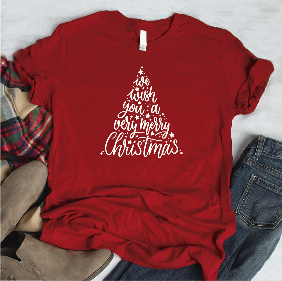 Camisa estampada  tipo T-shirt  We wish you a very merry christmas (Árbol de navidad)