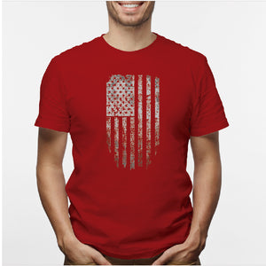 Camisa estampada en algodón para hombre tipo T-shirt bandera de estados unidos distorsionada