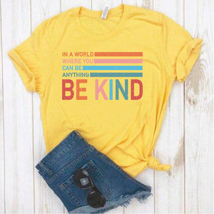 Camisa estampada en algodón para mujer tipo T-shirt be kind