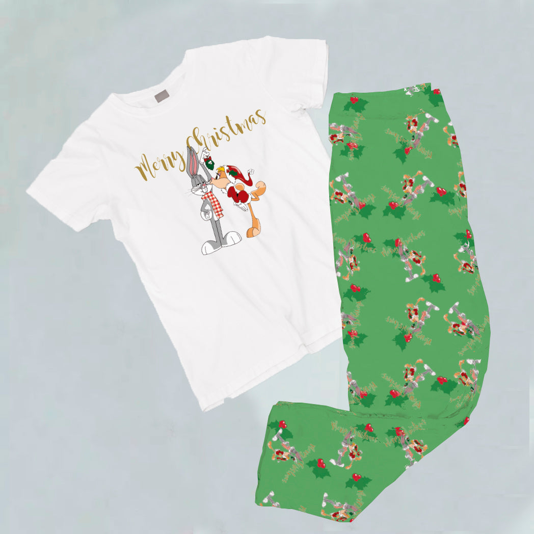 Pijama estampada de pantalón Largo Bugs Bunny  y Lola Navideña