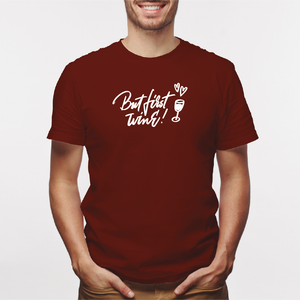 Camisa estampada para hombre  tipo T-shirt But First Wine (Copas Corazón)