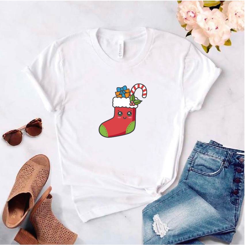 Camisa estampada tipo T-shirt de polialgodon (navidad) calcetín navideño