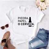Camiseta tipo T-shirt unisex Piedra Papel o Cerveza