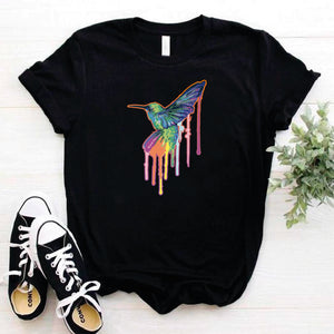 Camisa estampada en algodon para mujer tipo T- shirt colibrí