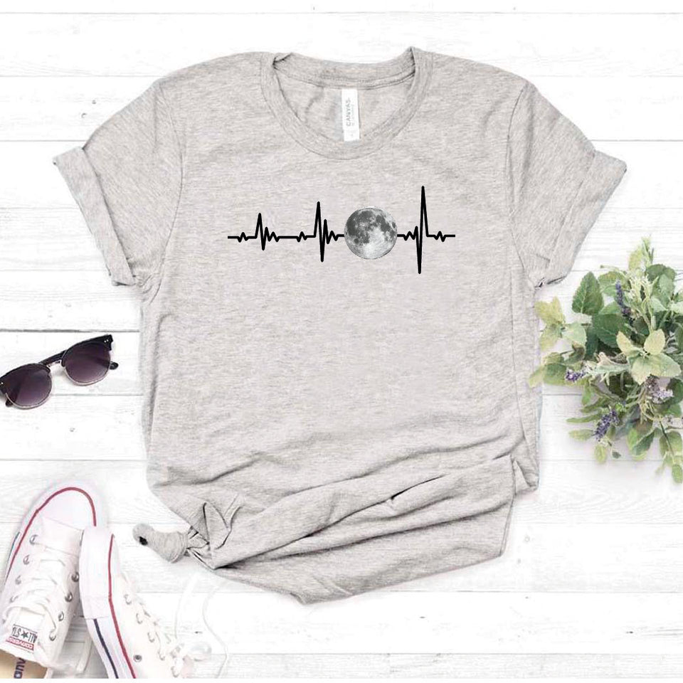 Camisa estampada en algodon para mujer tipo T- shirt electrocardiograma con la luna