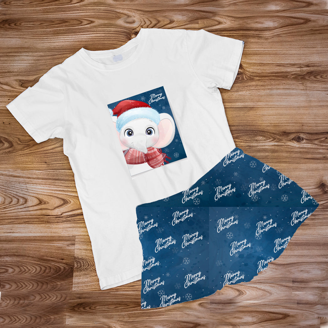 Pijama Estampada en poli algodón de Short Elefante azul navideño