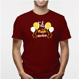 Camisa estampada para hombre  tipo T-shirt (NAVIDAD) feliz año nuevo con globos