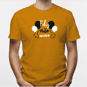 Camisa estampada para hombre  tipo T-shirt (NAVIDAD) feliz año nuevo con globos