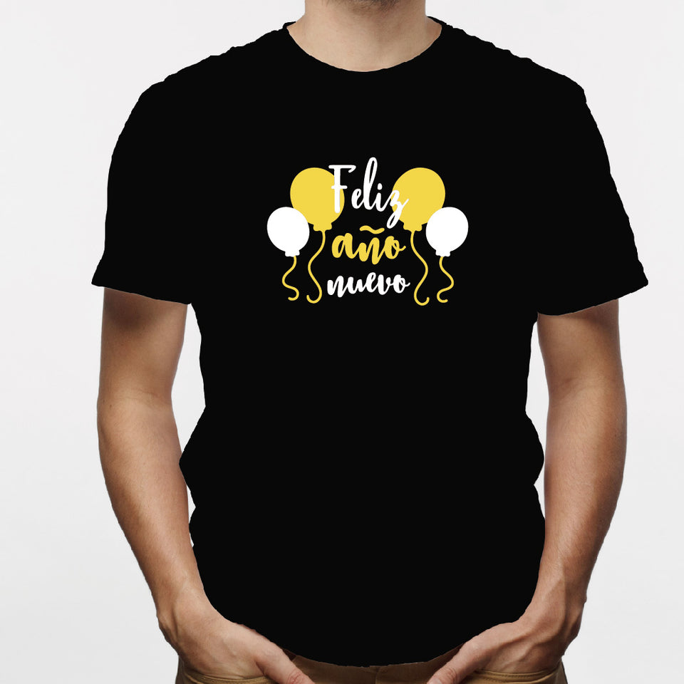 Camisa estampada para hombre  tipo T-shirt (NAVIDAD) feliz año nuevo con globos