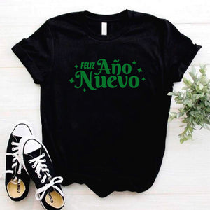 Camisa estampada  tipo T-shirt (navidad) feliz año nuevo en verde