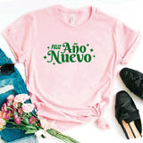 Camisa estampada  tipo T-shirt (navidad) feliz año nuevo en verde