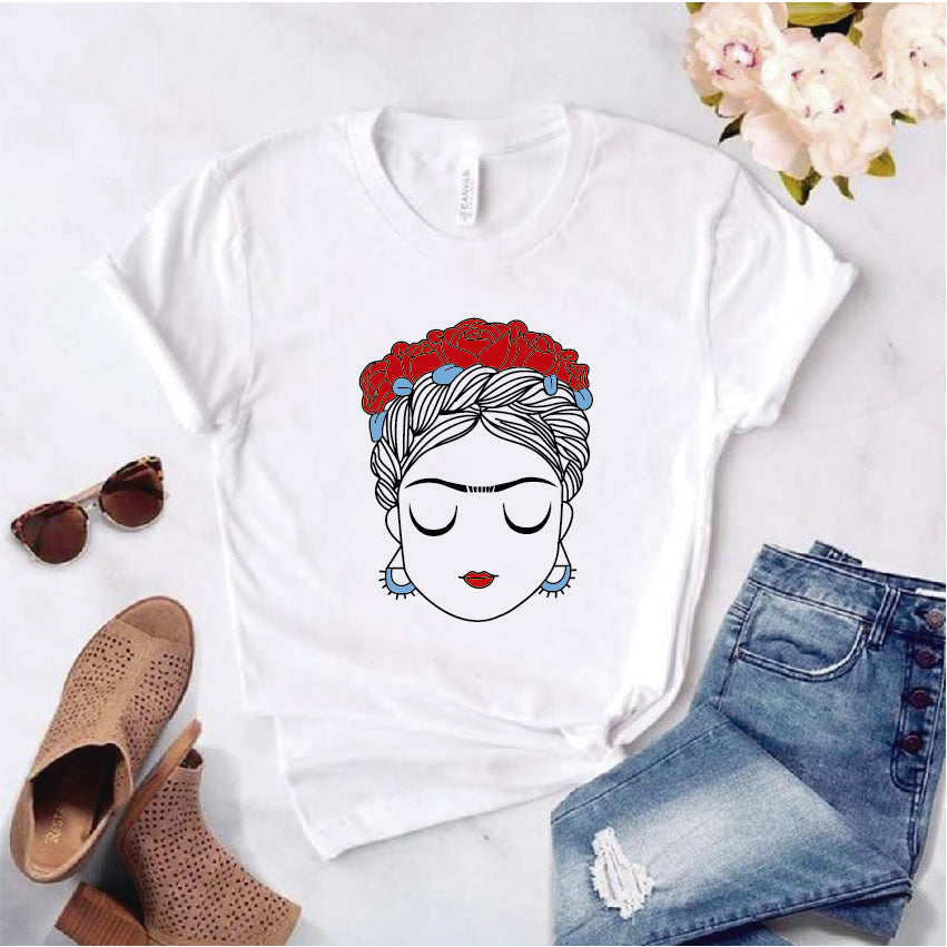 Camisa estampada  tipo T-shirt de polialgodon Frida kahlo