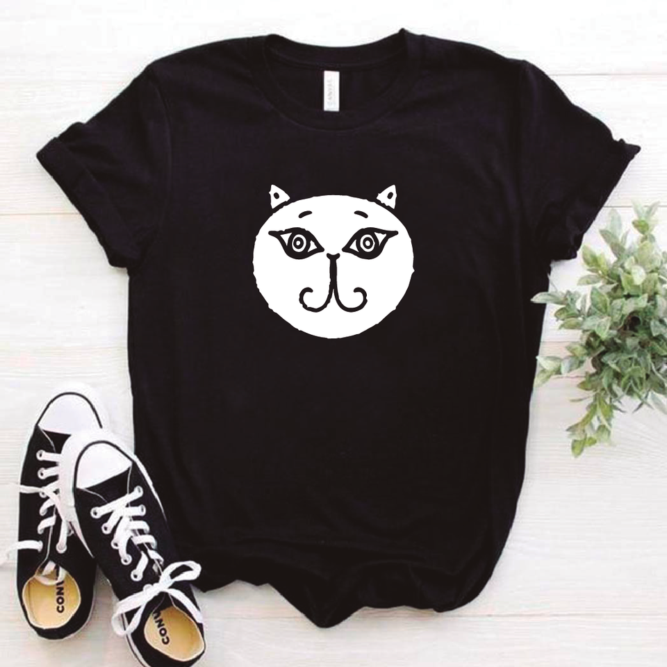 Camisa estampada tipo T- shirt Gato Cara Redonda