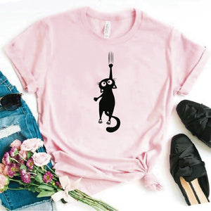 Camisa estampada  tipo T-shirt  gato callendose