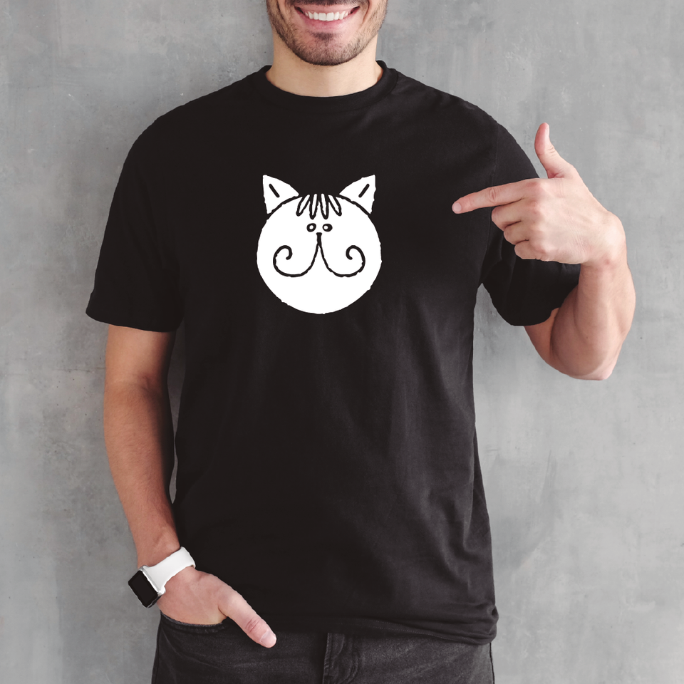 Camisa estampada para hombre  tipo T-shirt Gato cara Redonda bigotes