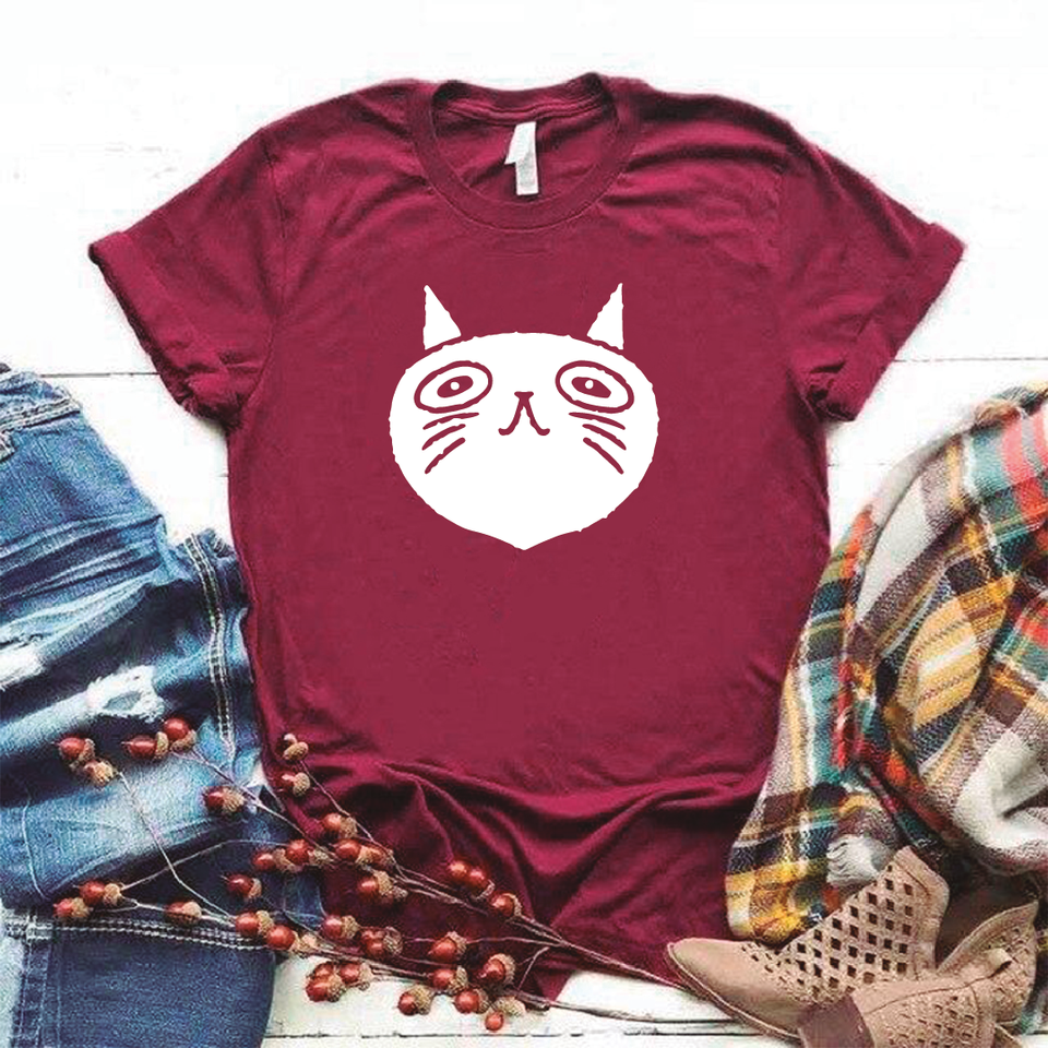 Camisa estampada tipo T- shirt Gato Cara Redonda ojos grandes