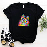 Camisa estampada en algodon para mujer tipo T- shirt gato colorido
