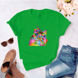 Camisa estampada en algodon para mujer tipo T- shirt gato colorido