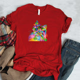 Camisa estampada en algodon para mujer tipo T- shirt gato colorido