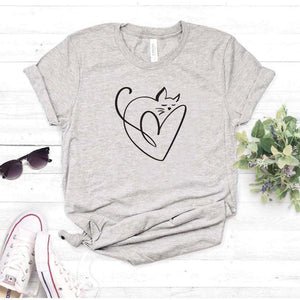 Camisa estampada tipo T- shirt gato corazon