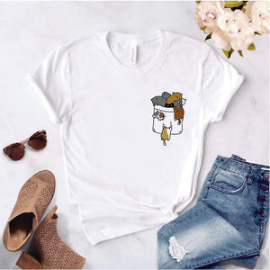 Camisa estampada  tipo T-shirt  de polialgodon BOLSILLO GATOS