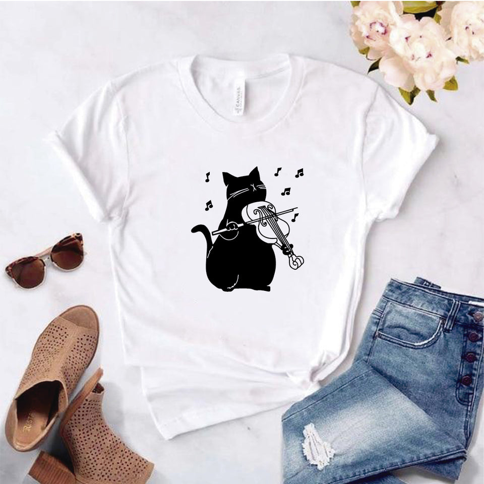 Camisa estampada  tipo T-shirt  Gato Violin