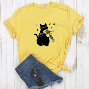 Camisa estampada  tipo T-shirt  Gato Violin