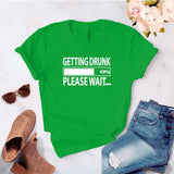 Camisa estampada tipo T- shirt GETTING DRUNK PLEASE WAIT