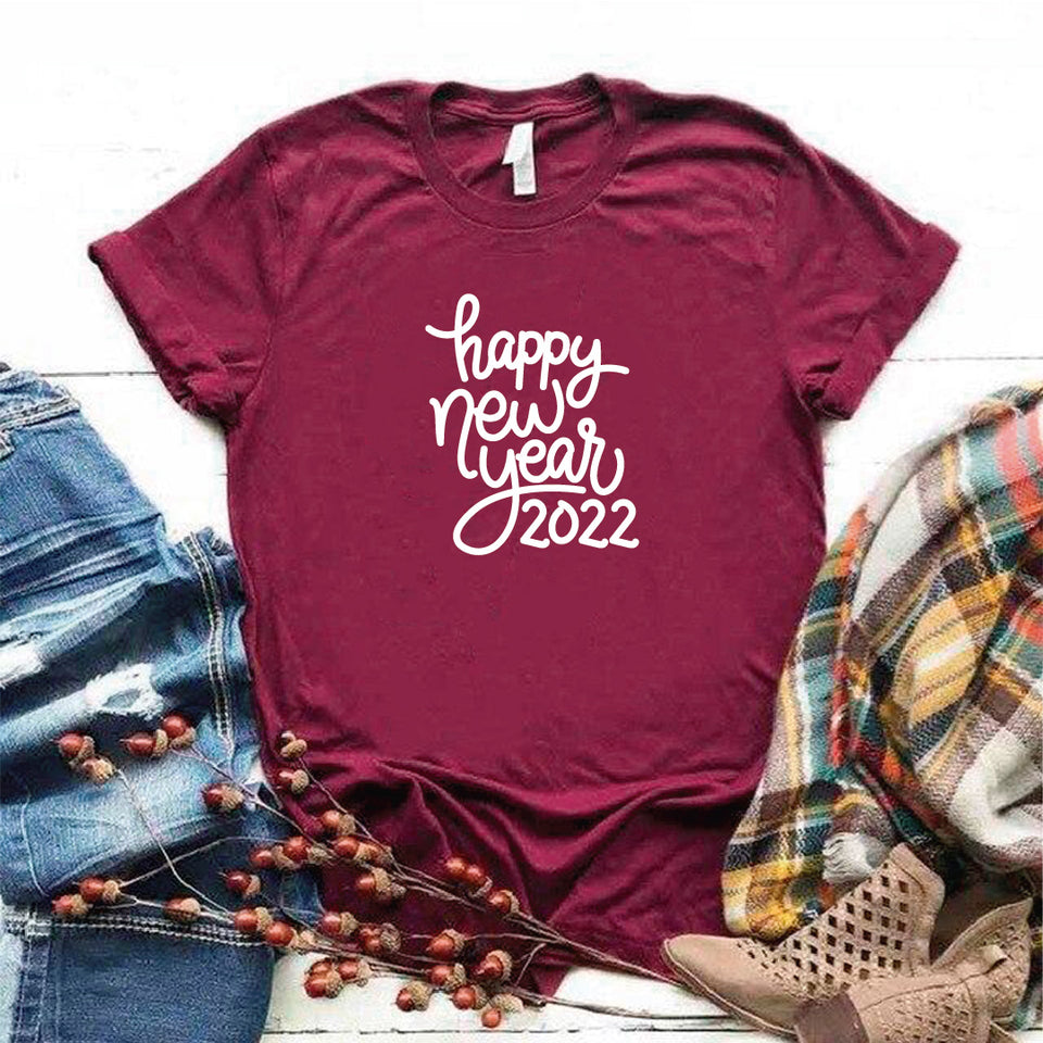 Camisa estampada  tipo T-shirt (navidad) happy new year 2022