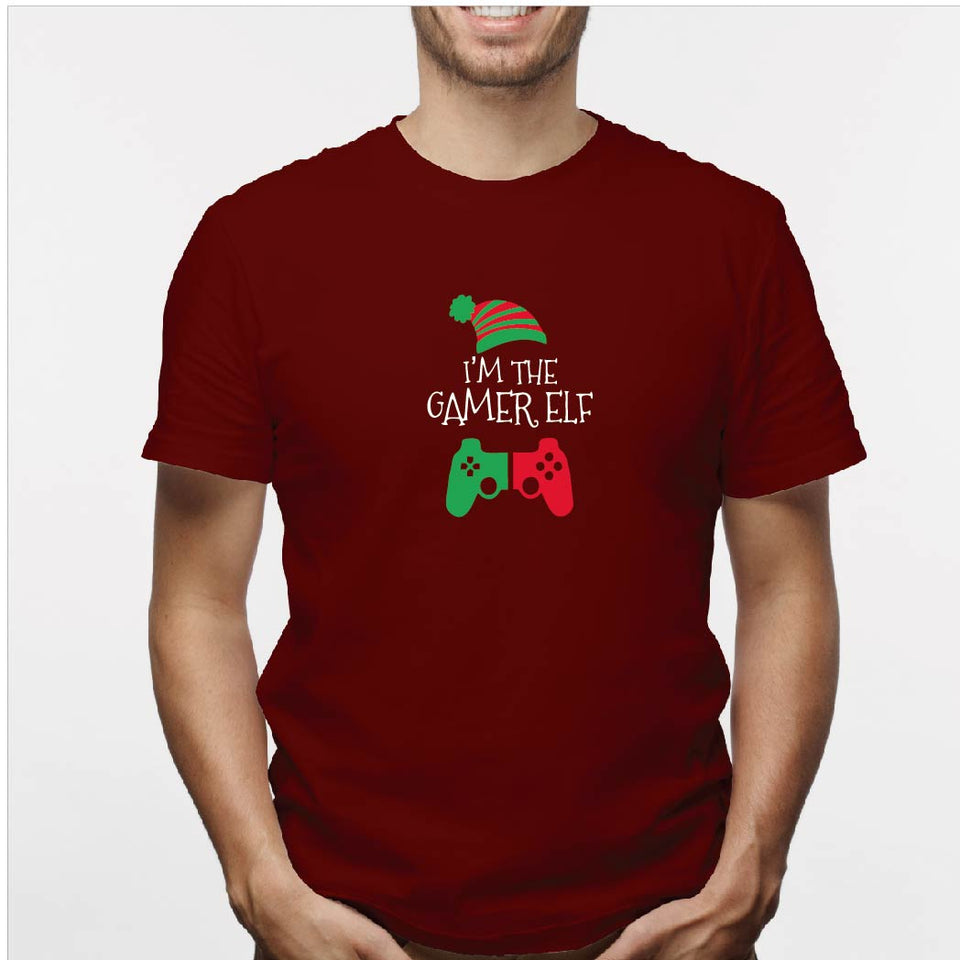 Camisa estampada para hombre  tipo T-shirt (NAVIDAD) i´m the gamer elf