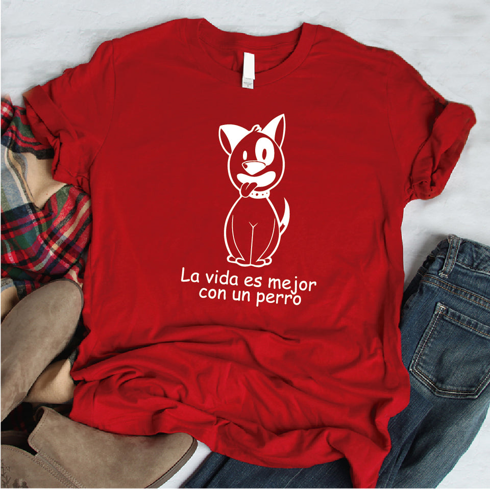 Camisa estampada tipo T- shirt La vida es mejor con un perro