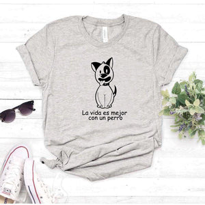 Camisa estampada tipo T- shirt La vida es mejor con un perro