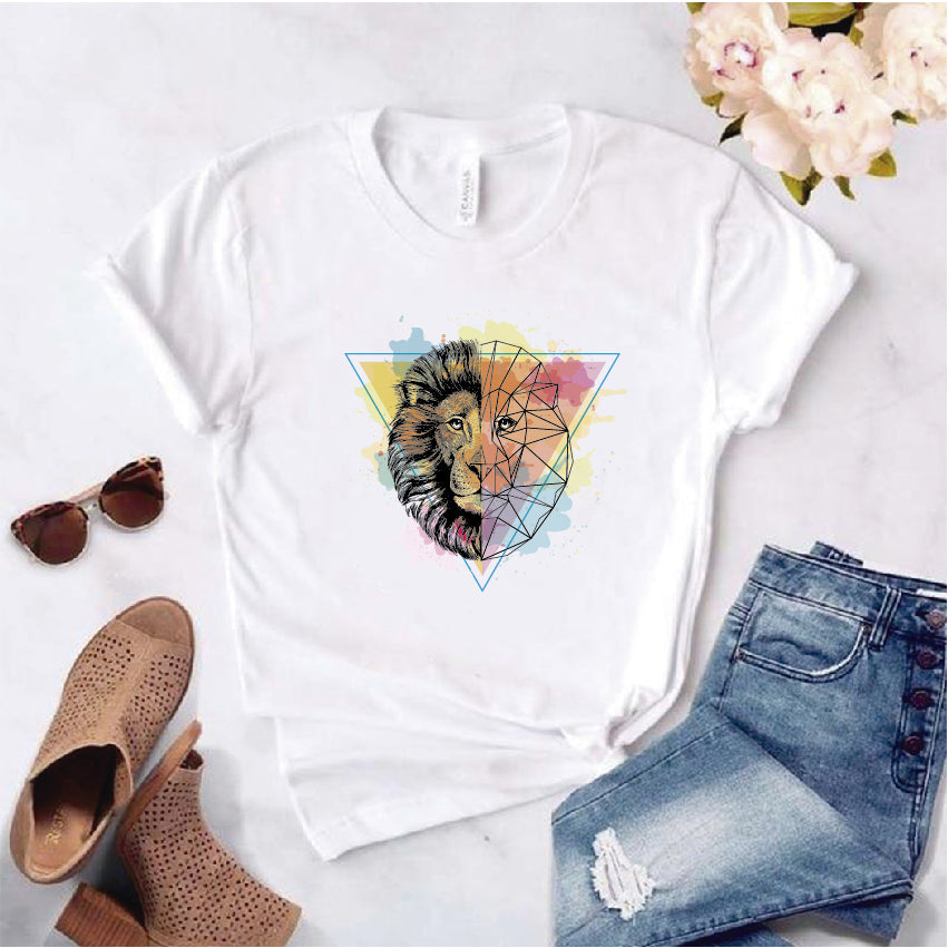 Camisa estampada  tipo T-shirt  de polialgodon LEON MULTICOLOR