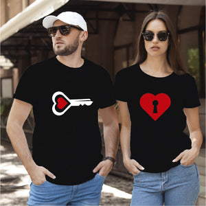 Camiseta estampada tipo T-shirt de pareja Llave corazon