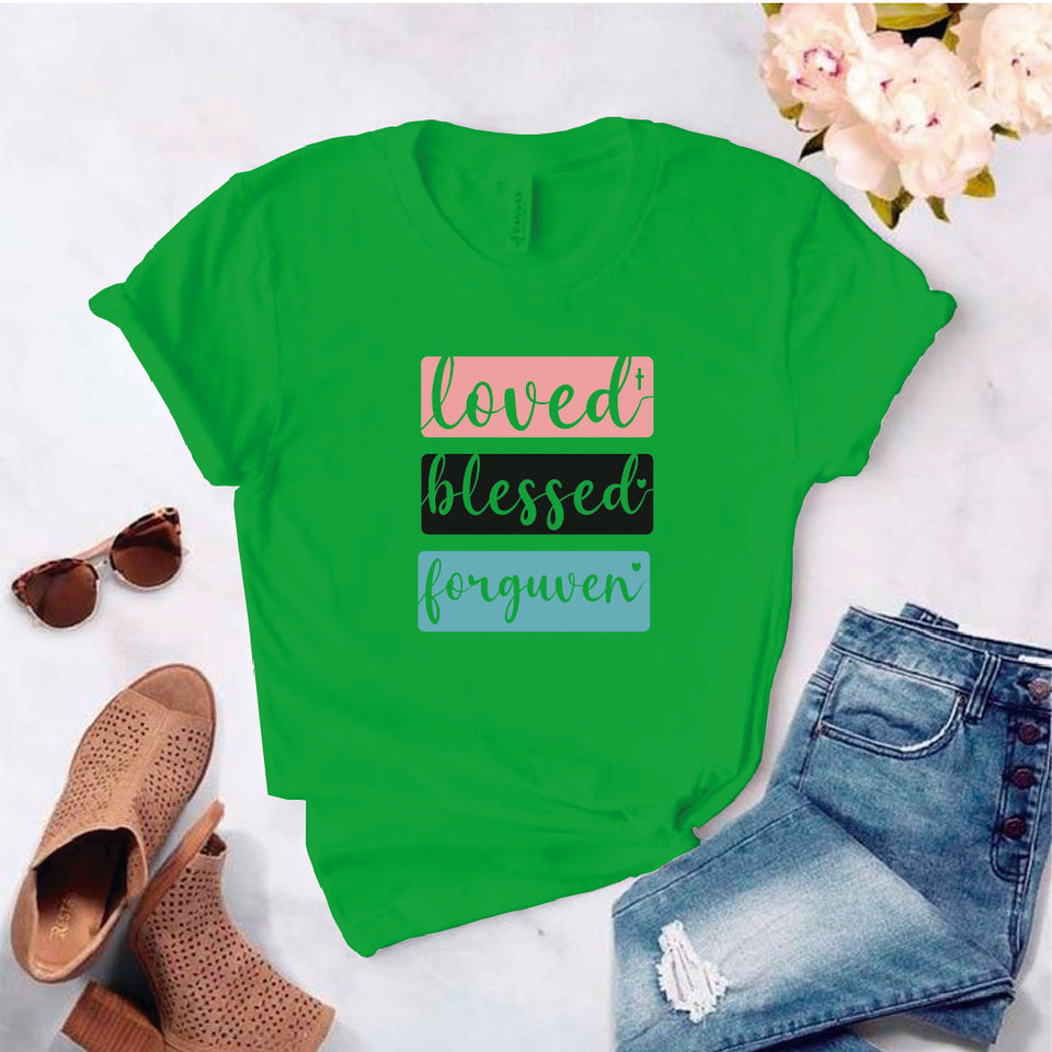 Camisa estampada en algodón para mujer tipo T-shirt loved blessed