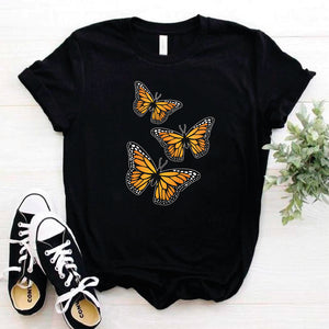 Camisa estampada en algodon para mujer tipo T- shirt mariposas