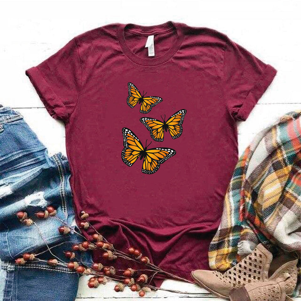 Camisa estampada en algodon para mujer tipo T- shirt mariposas