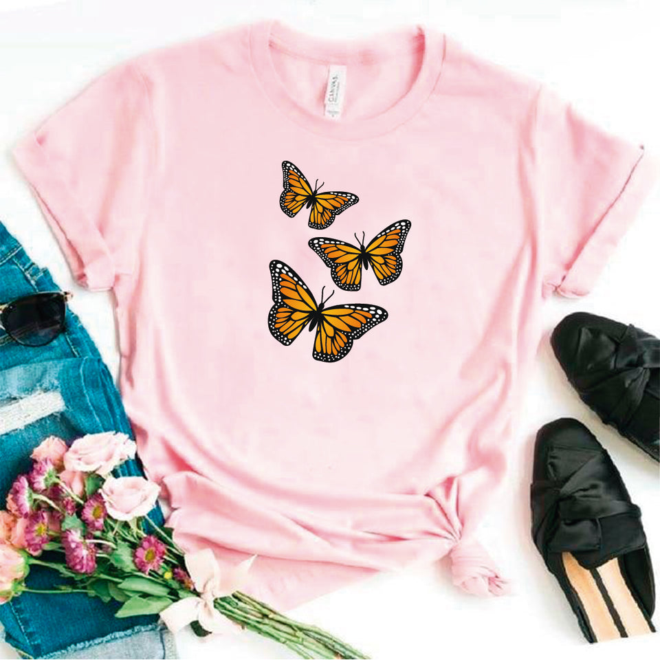 Camisa estampada en algodon para mujer tipo T- shirt mariposas